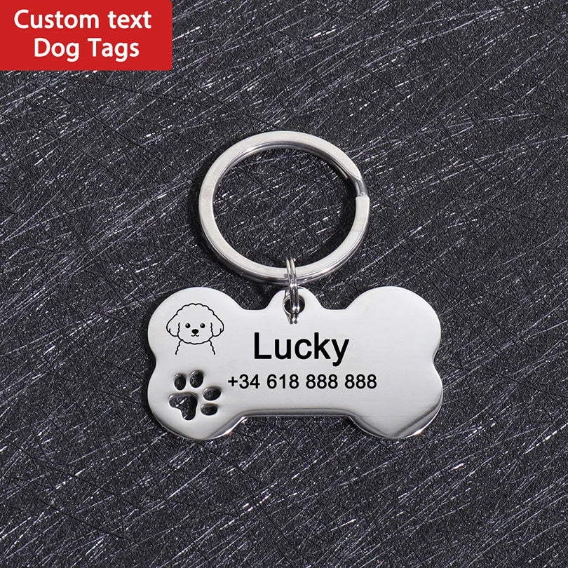 Plaques d'identité personnalisées pour chiens - Texte personnalisé - Plaque d'identification en forme d'os en acier inoxydable - Gravure laser - Anti-perte - Étiquette d'identification personnalisée pour animaux de compagnie