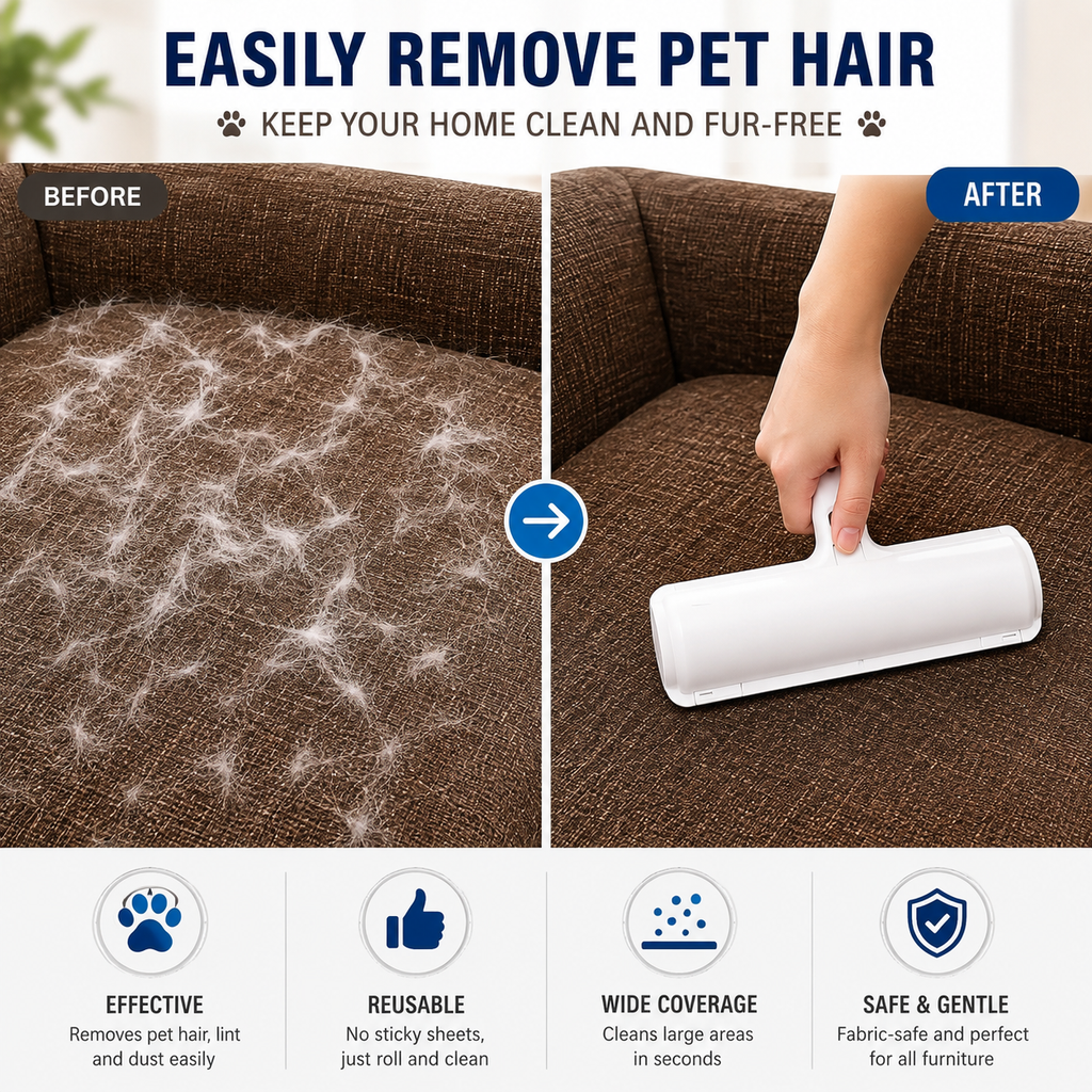 Pawnellya FurAway™ — Rouleau Anti-Poils Réutilisable pour Chien & Chat